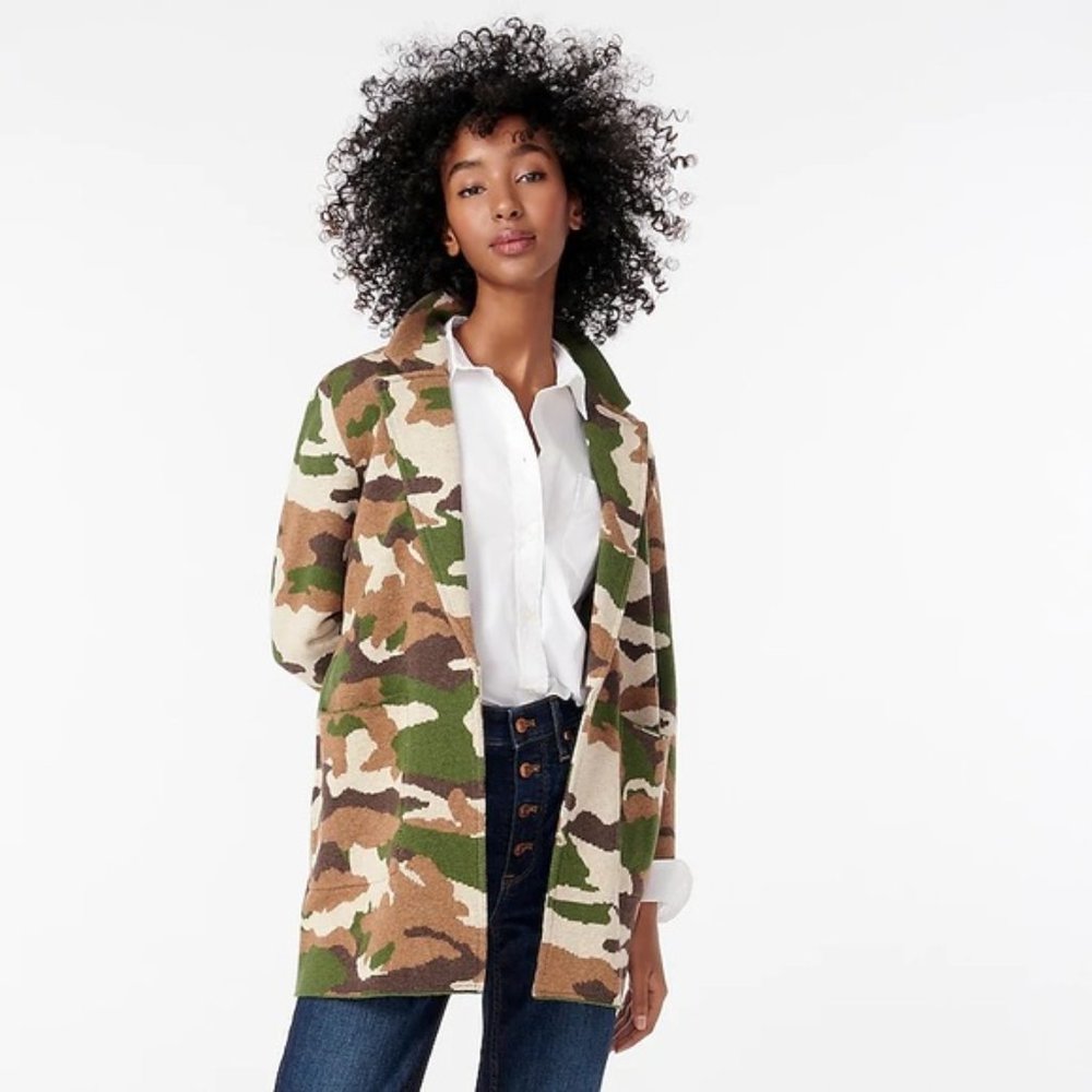 J.Crew Sophie Womens' Open-front Sweater Knit Blazer Cardigan  Camo Wool